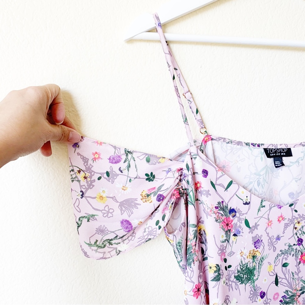 TOPSHOP Pink Floral Off Shoulder Cold Shoulder Blouse - Picture 3 of 8